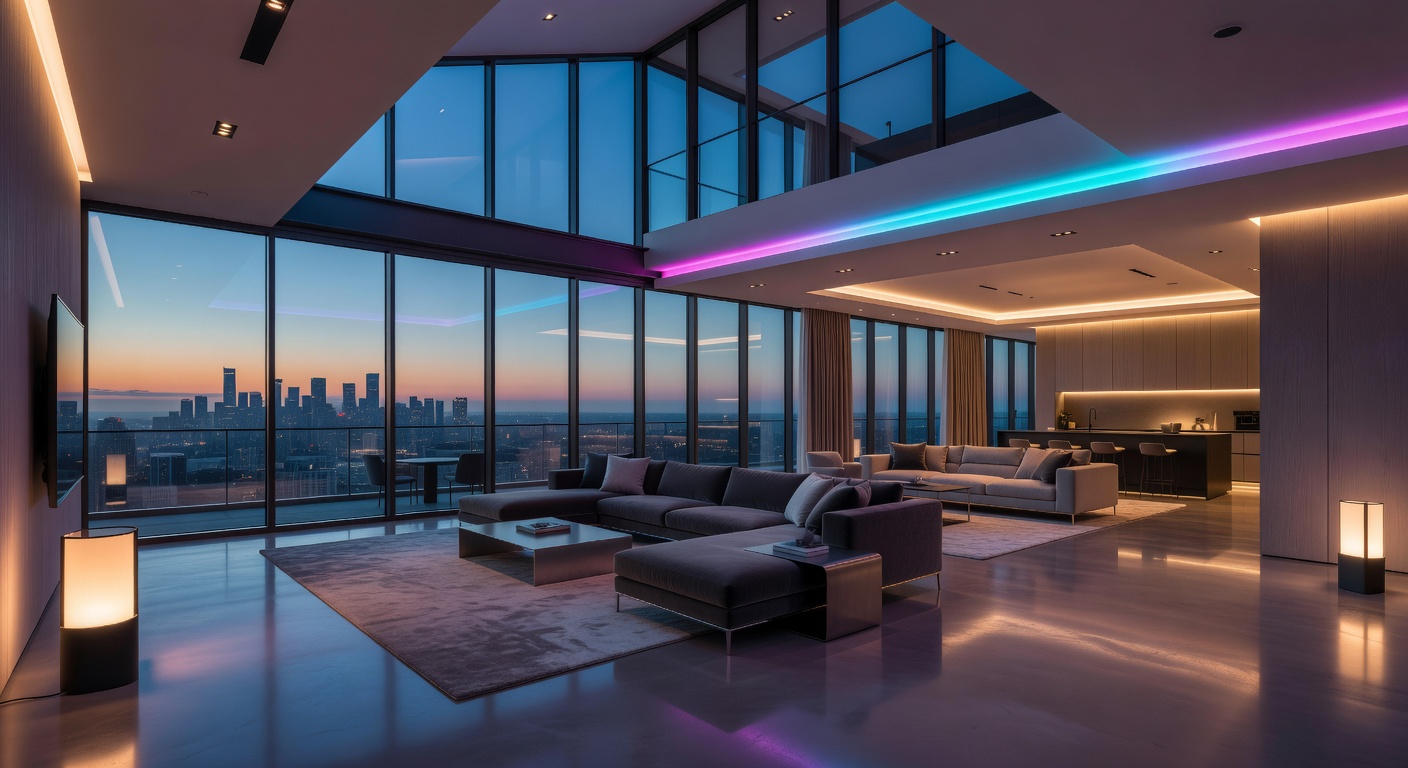 Premium ultra-modern penthouse suite with dynamic ambient lighting